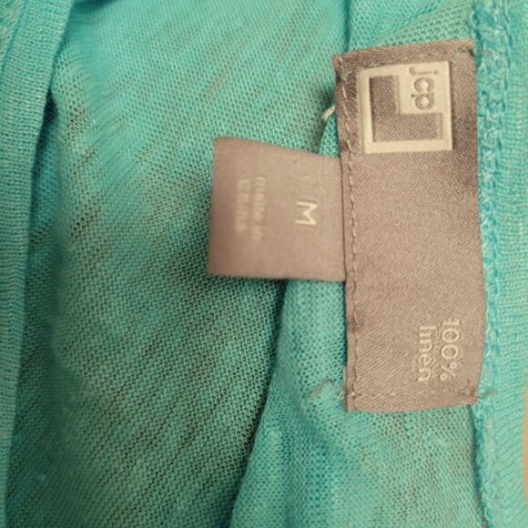 JCP Turquoise Short Sleeve 100% Linen Womens Top Geometric Floral Print Size M - Picture 6 of 9